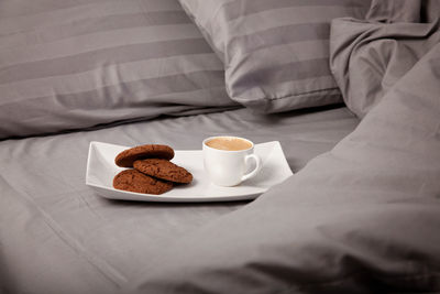 High angle view of breakfast on table