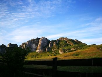 Scenic view of landscape against blue sky