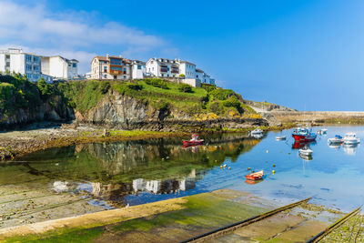 Scenic view of sea against clear blue sky