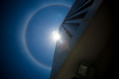 Low angle view of bright sun on sunny day