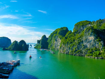 Scenic view of sea against blue sky