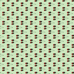 Seamless pattern of two cherries on a green background