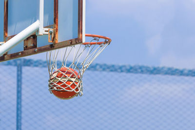 Basketball going in the hoop