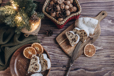 Christmas flat lay cake on a wooden table