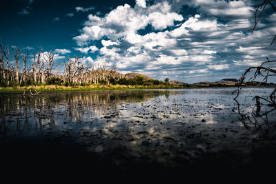 Scenic view of lake against sky