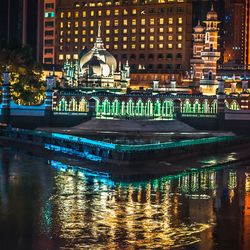 View of illuminated buildings at night