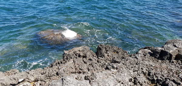 High angle view of rocks on beach
