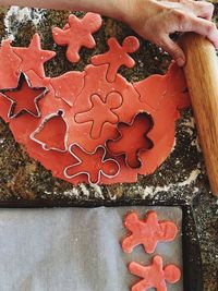 High angle view of cookies on table