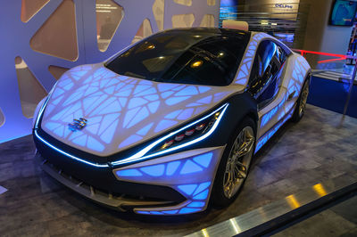 High angle view of illuminated car at night