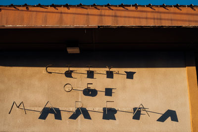 High angle view of text on wall