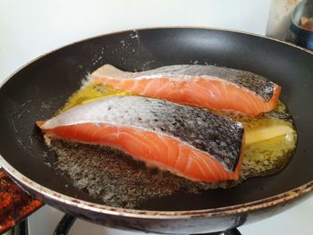 High angle view of fish in plate