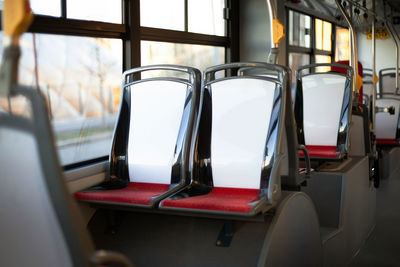 Seats in public transport. modern city bus interior. modern city bus interior and seats. public