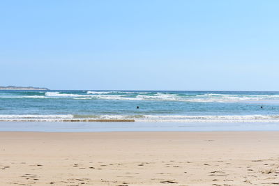 Scenic view of beach against clear sky