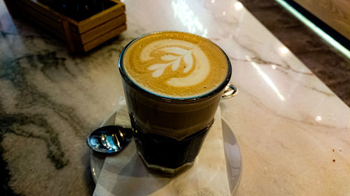 High angle view of coffee on table