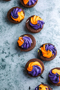 High angle view of cookies on table