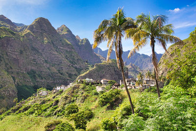 Scenic view of mountain range against sky