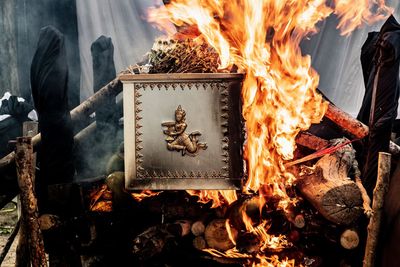 Close-up of fire on log