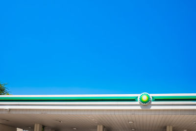 Low angle view of a building against clear blue sky