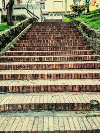 High angle view of staircase by building