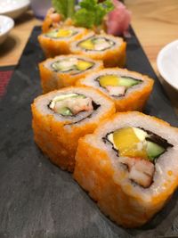 Close-up of sushi in plate on table