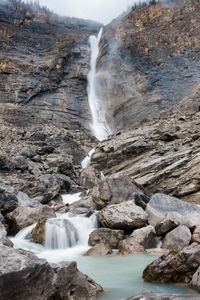 A long exposure shot of takakkaw falls, a 370 meters height waterfall, british columbia, canada.