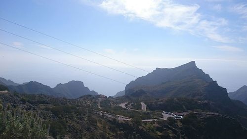 Scenic view of mountains against cloudy sky