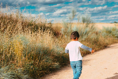 Rear view of man standing on land