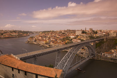 High angle view of dom luis i bridge over douro river in city