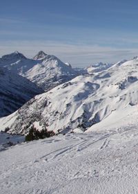 Scenic view of snowcapped mountains against sky