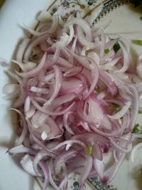 High angle view of chopped vegetables in plate