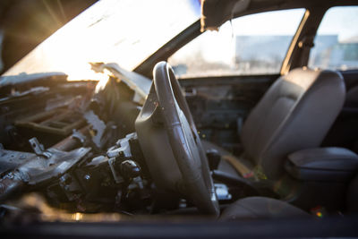 Close-up of abandoned car