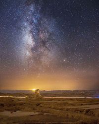 Scenic view of land against sky at night