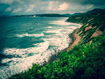 High angle view of sea against sky