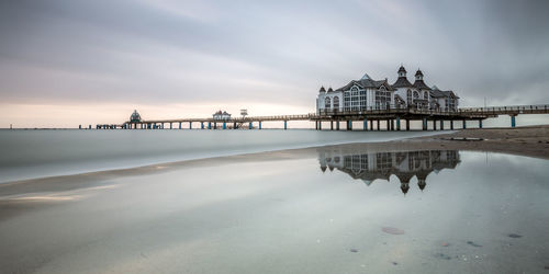 Reflection of building on beach