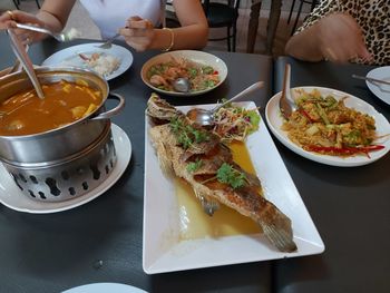 High angle view of food on table