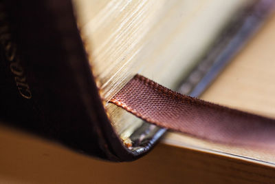 High angle view of open book on table