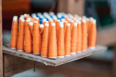 Close-up of stack on table