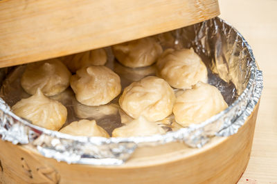 High angle view of food in bowl on table