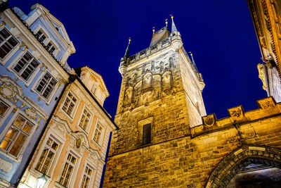 Low angle view of ornate building against clear blue sky