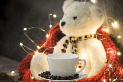 Close-up of coffee cup on table