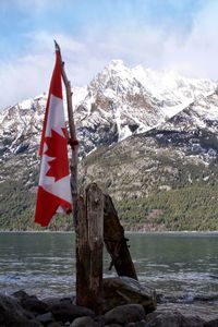 Scenic view of sea and mountain against sky