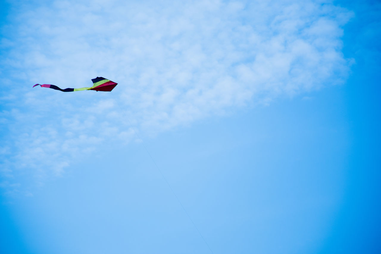 LOW ANGLE VIEW OF HELICOPTER FLYING IN SKY