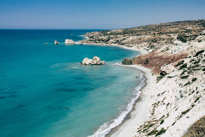 Scenic view of sea against clear sky