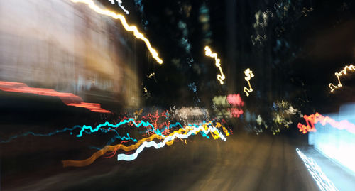 Light trails on road at night