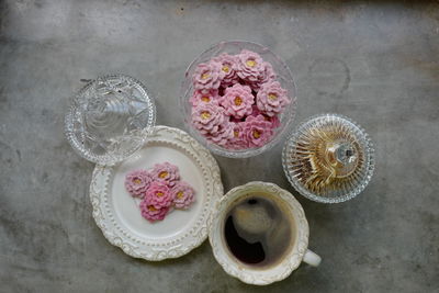 High angle view of cupcakes on table