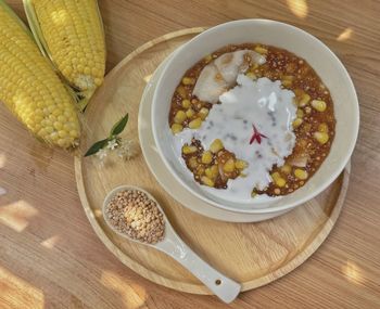 High angle view of food on table
