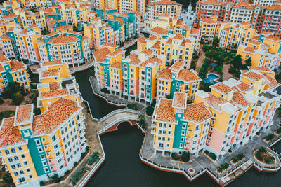 High angle view of buildings in city