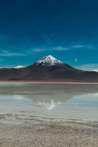 Scenic view of lake against blue sky