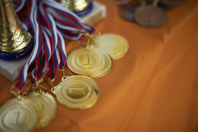 High angle view of food on table