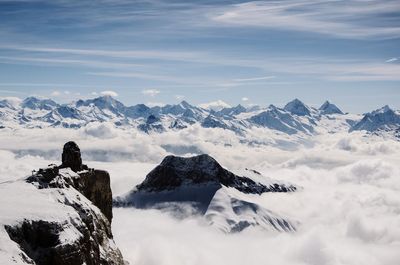 Scenic view of snowcapped mountains against sky